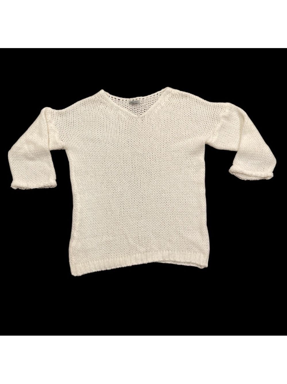ANGELA MARA M cream knit fuzzy acrylic/wool blend soft drop shoulder sweater
